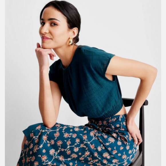 Target Tops - Women's Short Sleeve Cinched Crop Top Future Collective Jenny Lopez Teal 1X
